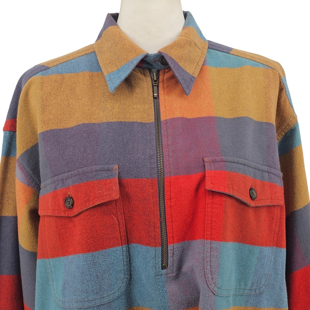 Vintage Eddie Bauer Half Zip Pullover Flannel Shirt L Multicolor Gorpcore Casual - Picture 10 of 11